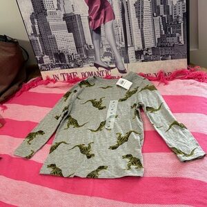 Old Navy Gray and Green Dinosaur Long Sleeve Tee